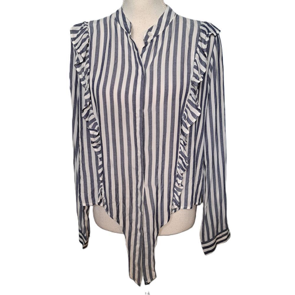 Rails Piper Ocean Women's Gray White Striped Button-Up Shirt Blouse Top Size Med - Picture 2 of 9